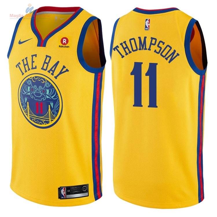 Acquista Maglia NBA Nike Golden State Warriors #11 Klay Thompson Giallo Città