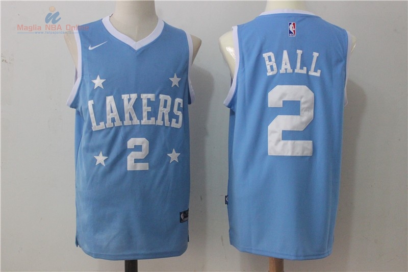 Acquista Maglia NBA Nike Los Angeles Lakers #2 Lonzo Ball Chiaro Blu