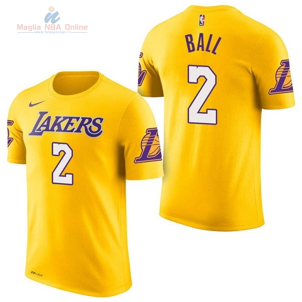 Acquista Maglia NBA Nike Los Angeles Lakers Manica Corta #2 Lonzo Ball Giallo