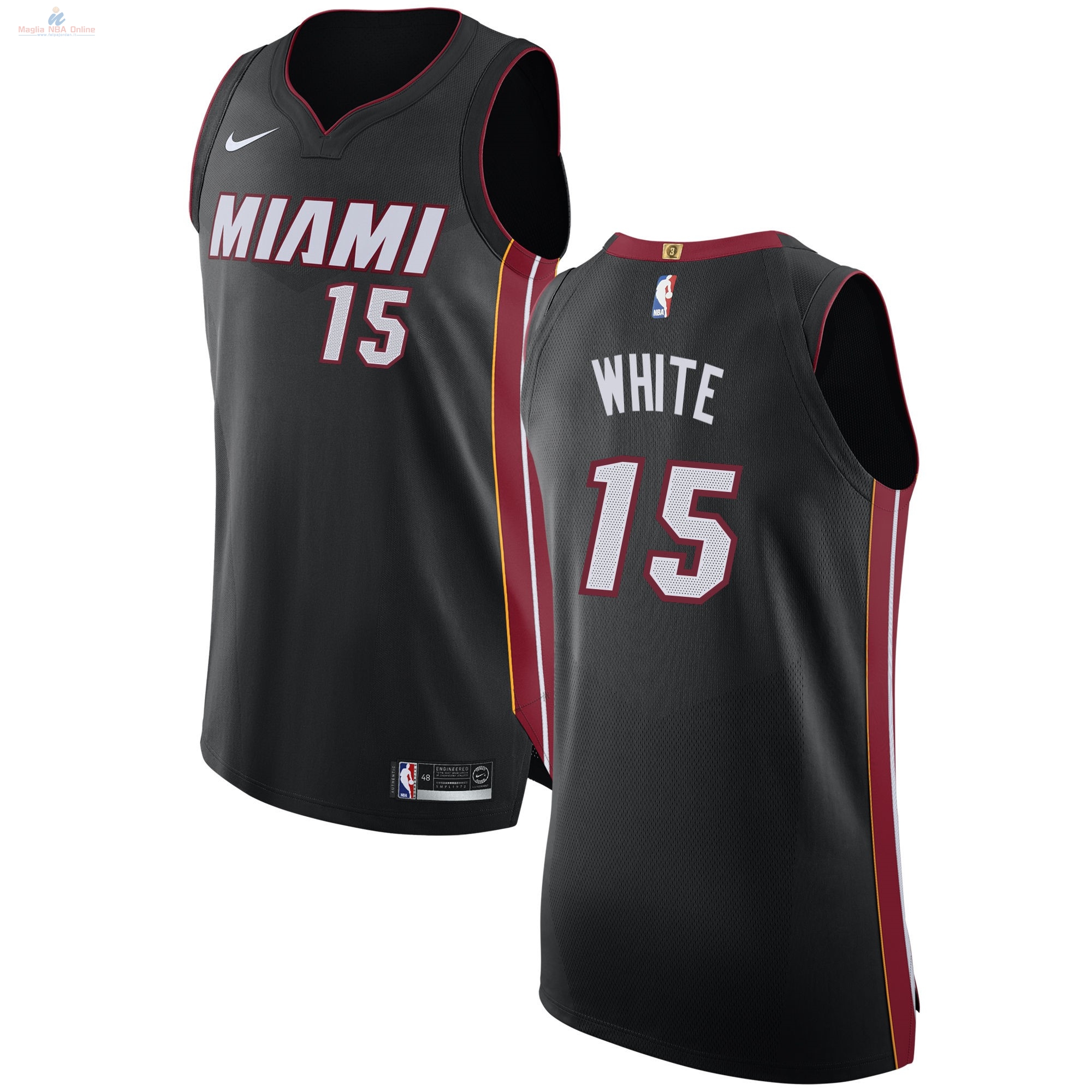 Acquista Maglia NBA Nike Miami Heat #15 Okaro White Nero Icon