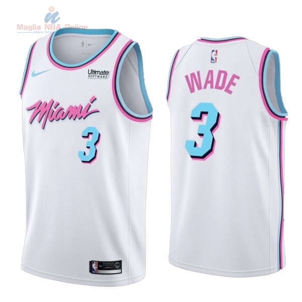 Acquista Maglia NBA Nike Miami Heat #3 Dwyane Wade Bianco Città