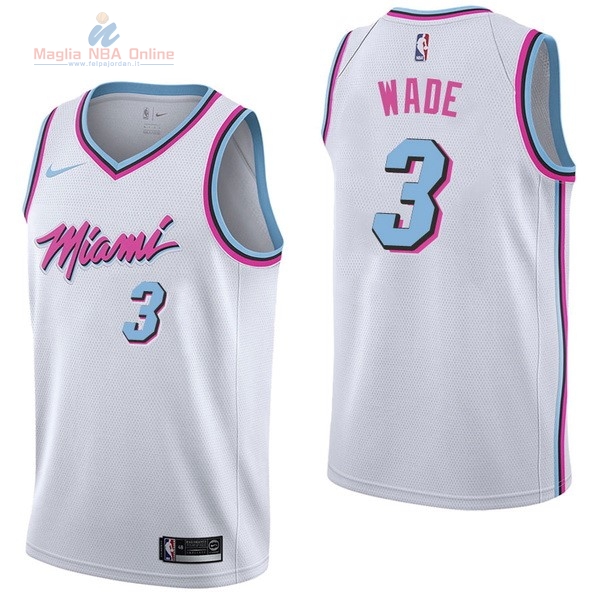 Acquista Maglia NBA Nike Miami Heat #3 Dwyane Wade Nike Bianco Città