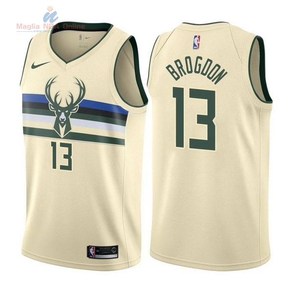 Acquista Maglia NBA Nike Milwaukee Bucks #13 Malcolm Brogdon Nike Crema Città