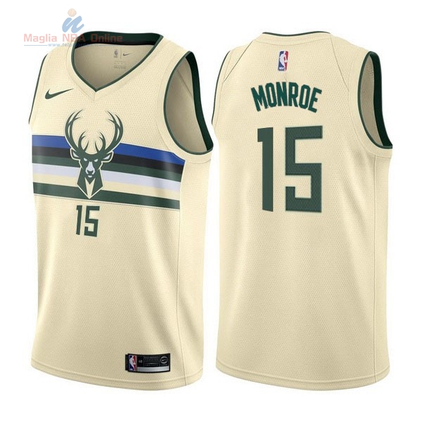 Acquista Maglia NBA Nike Milwaukee Bucks #15 Greg Monroe Nike Crema Città