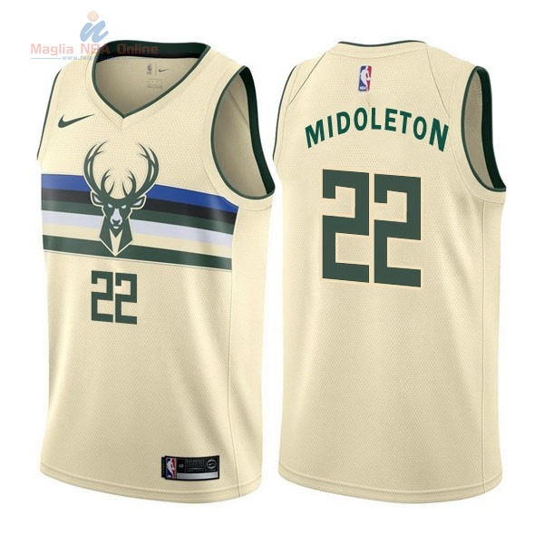 Acquista Maglia NBA Nike Milwaukee Bucks #22 Khris Middleton Nike Crema Città