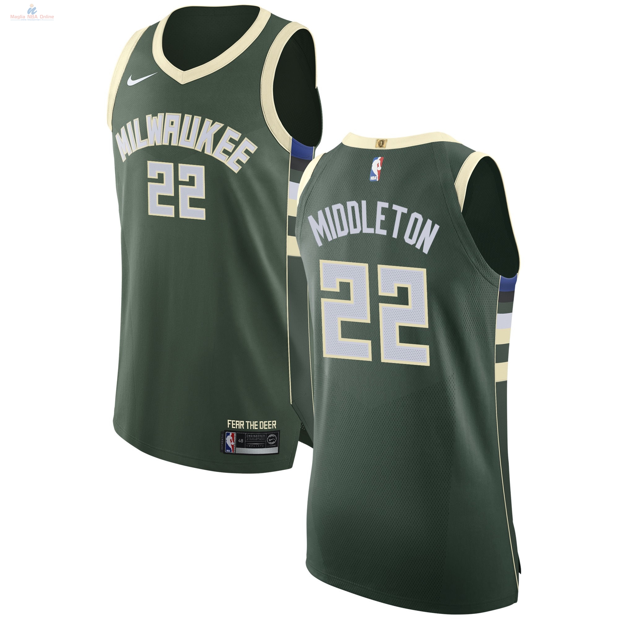 Acquista Maglia NBA Nike Milwaukee Bucks #22 Khris Middleton Verde Icon