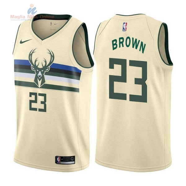Acquista Maglia NBA Nike Milwaukee Bucks #23 Sterling Brown Nike Crema Città
