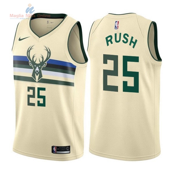 Acquista Maglia NBA Nike Milwaukee Bucks #25 Brandon Rush Nike Crema Città
