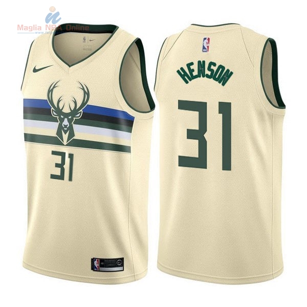 Acquista Maglia NBA Nike Milwaukee Bucks #31 John Henson Nike Crema Città