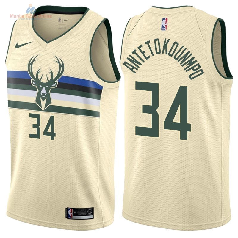 Acquista Maglia NBA Nike Milwaukee Bucks #34 Giannis Antetokounmpo Nike Crema Città