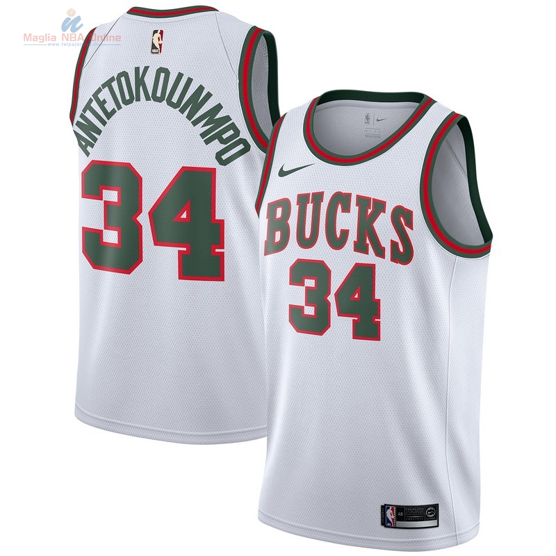 Acquista Maglia NBA Nike Milwaukee Bucks #34 Giannis Antetokounmpo Retro Bianco