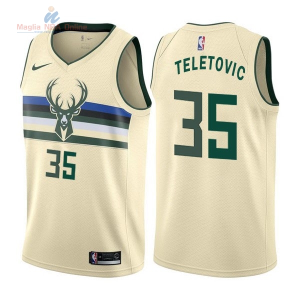 Acquista Maglia NBA Nike Milwaukee Bucks #35 Mirza Teletovic Nike Crema Città