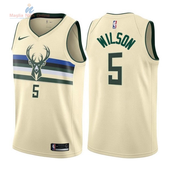 Acquista Maglia NBA Nike Milwaukee Bucks #5 D.J. Wilson Nike Crema Città