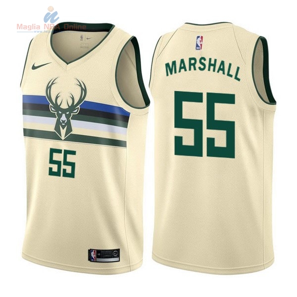 Acquista Maglia NBA Nike Milwaukee Bucks #55 Kendall Marshall Nike Crema Città