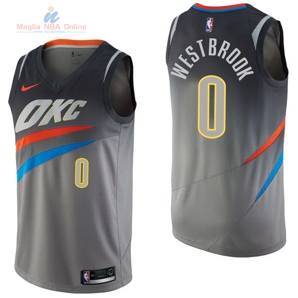 Acquista Maglia NBA Nike Oklahoma City Thunder #0 Russell Westbrook Nike Grigio Città