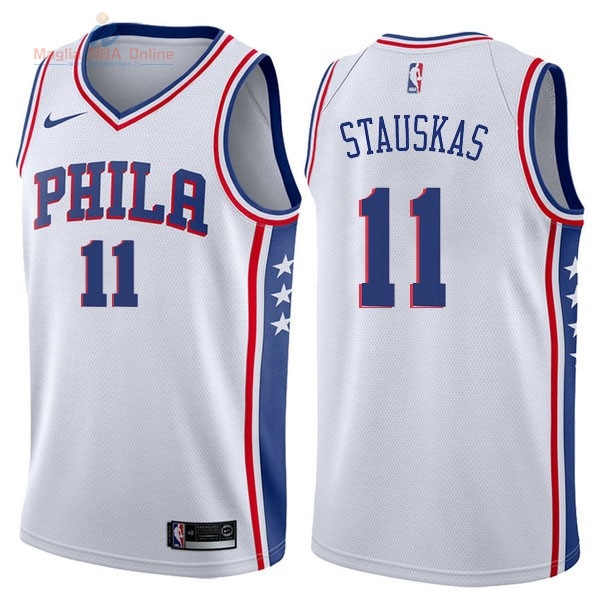 Acquista Maglia NBA Nike Philadelphia Sixers #11 Nik Stauskas Bianco Association