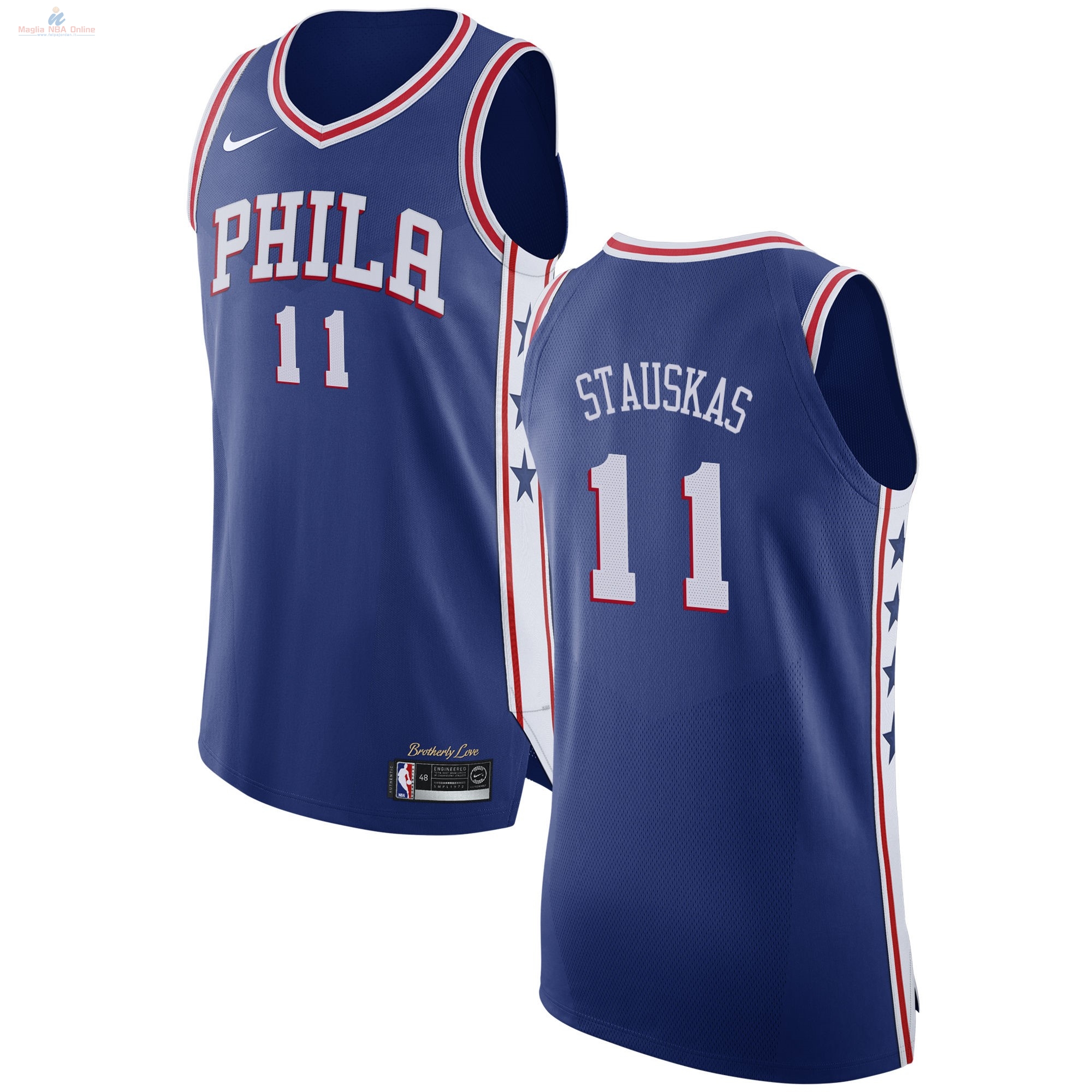 Acquista Maglia NBA Nike Philadelphia Sixers #11 Nik Stauskas Blu Icon