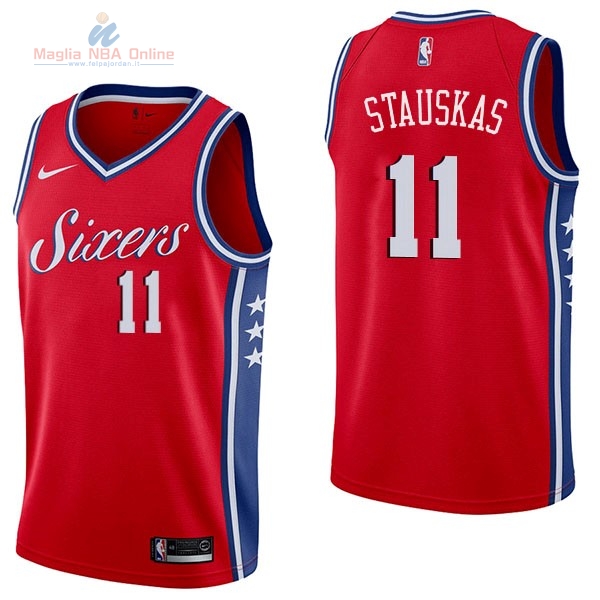 Acquista Maglia NBA Nike Philadelphia Sixers #11 Nik Stauskas Rosso Statement