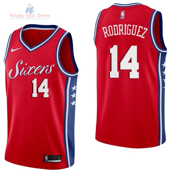 Acquista Maglia NBA Nike Philadelphia Sixers #14 Sergio Rodriguez Rosso Statement
