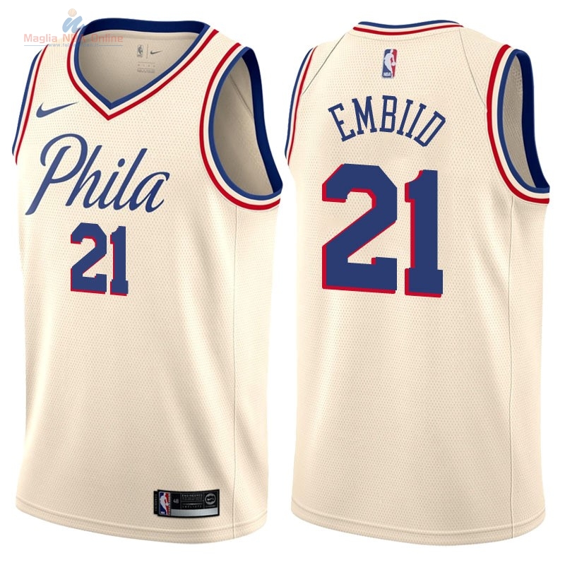 Acquista Maglia NBA Nike Philadelphia Sixers #21 Joel Embiid Nike Crema Città