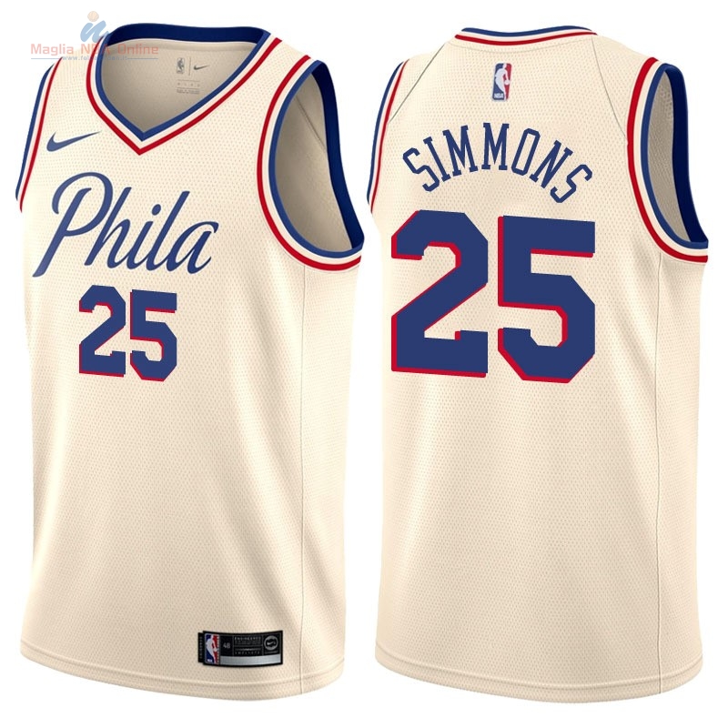 Acquista Maglia NBA Nike Philadelphia Sixers #25 Ben Simmons Nike Crema Città