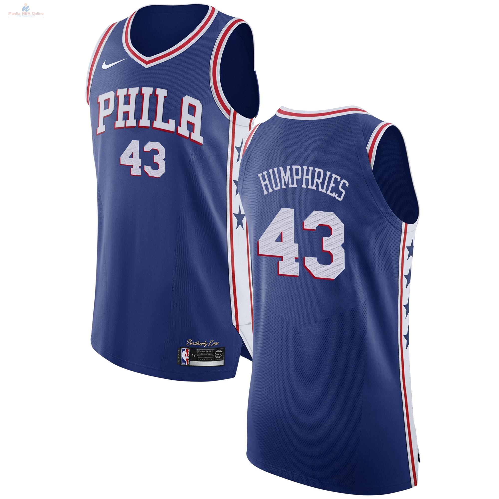 Acquista Maglia NBA Nike Philadelphia Sixers #43 Kris Humphries Blu Icon