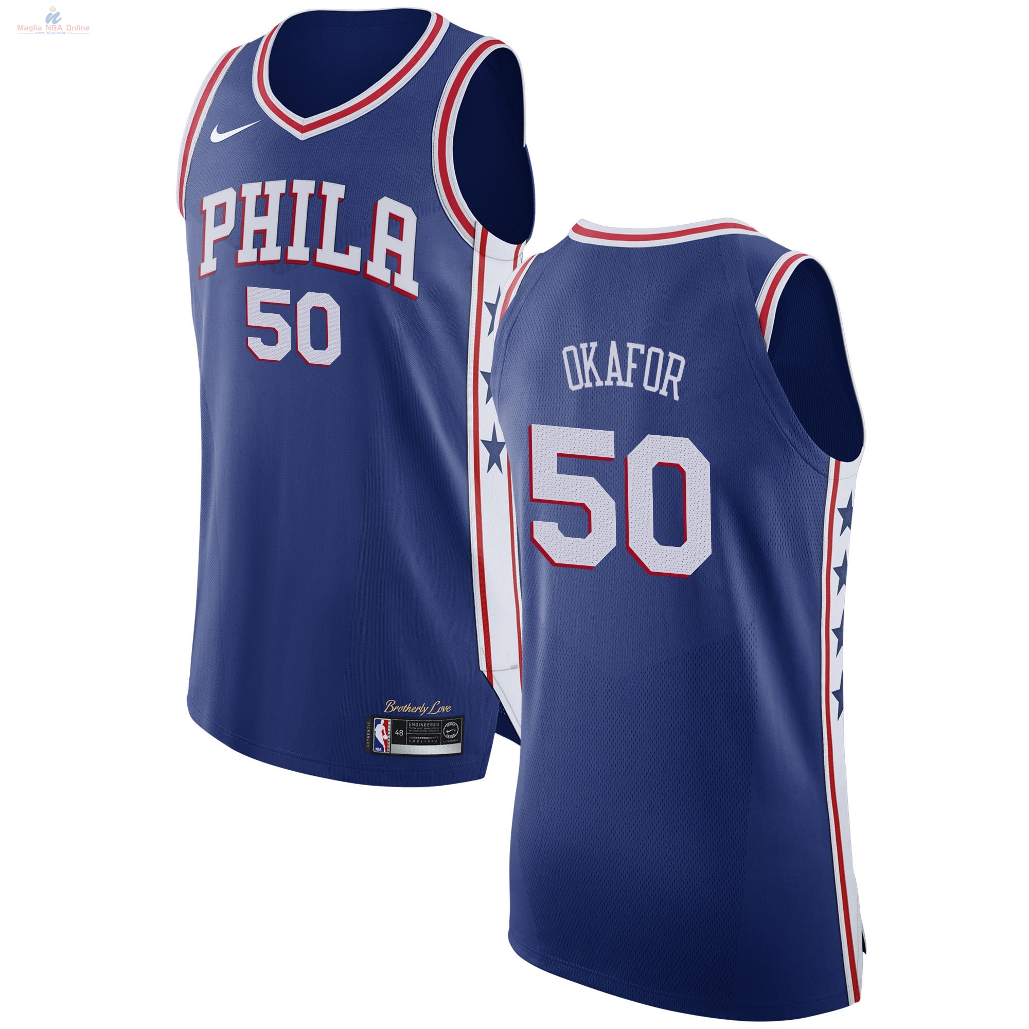 Acquista Maglia NBA Nike Philadelphia Sixers #50 Emeka Okafor Blu Icon