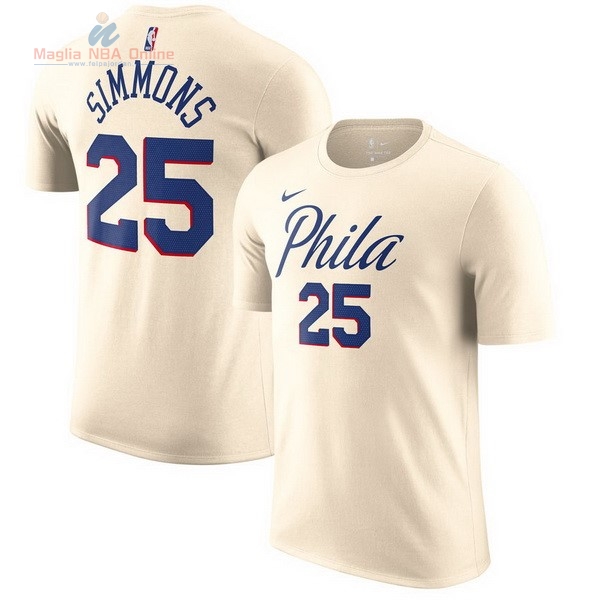 Acquista Maglia NBA Nike Philadelphia Sixers Manica Corta #25 Ben Simmons Crema