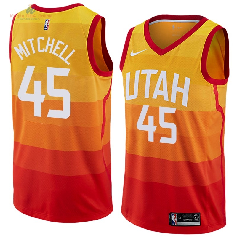 Acquista Maglia NBA Nike Utah Jazz #45 Donovan Mitchell Nike Giallo Città
