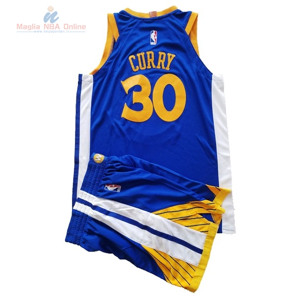 Acquista Maglia NBA Set Completo Bambino Golden State Warriors #30 Stephen Curry Blu 2017-18