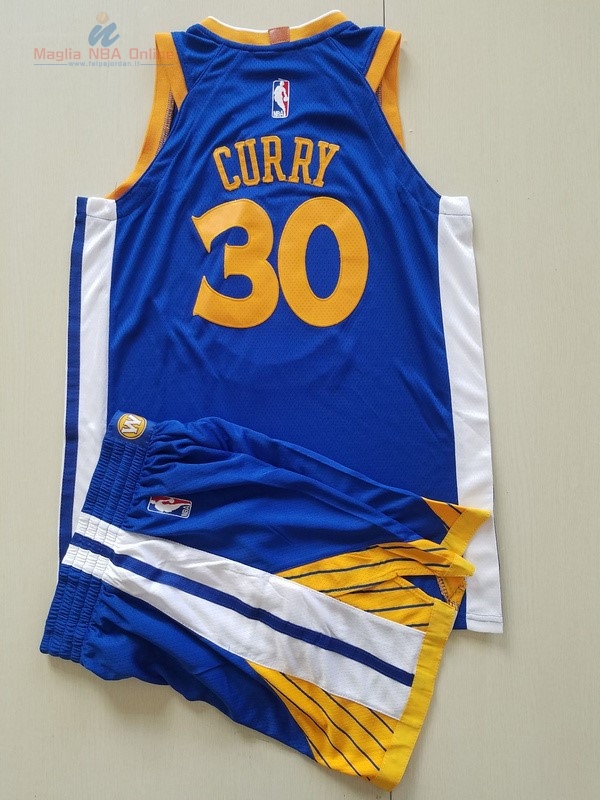 Acquista Maglia NBA Set Completo Bambino Golden State Warriors #30 Stephen Curry Blu 2017-18