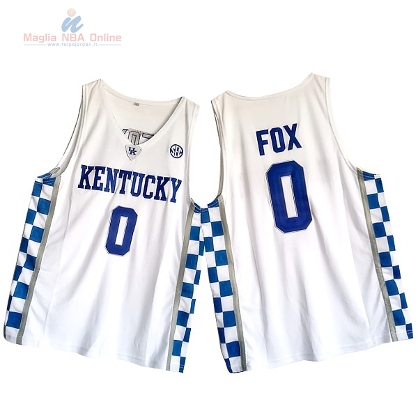 Acquista Maglia NCAA Kansas #0 De'Aaron Fox Bianco