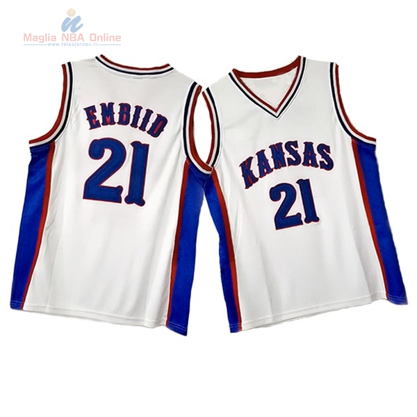 Acquista Maglia NCAA Kansas #21 Joel Embiid Bianco