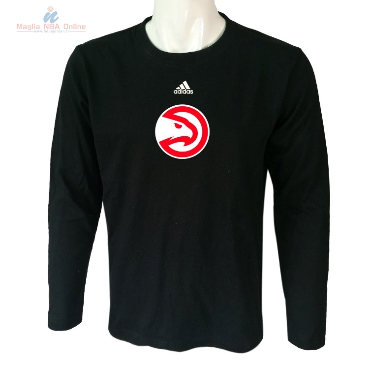 Acquista T-Shirt Atlanta Hawks Maniche Lunghe Nero