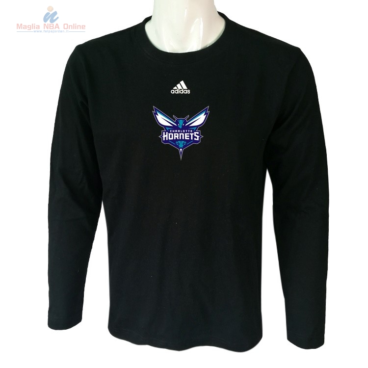 Acquista T-Shirt Charlotte Hornets Maniche Lunghe Nero