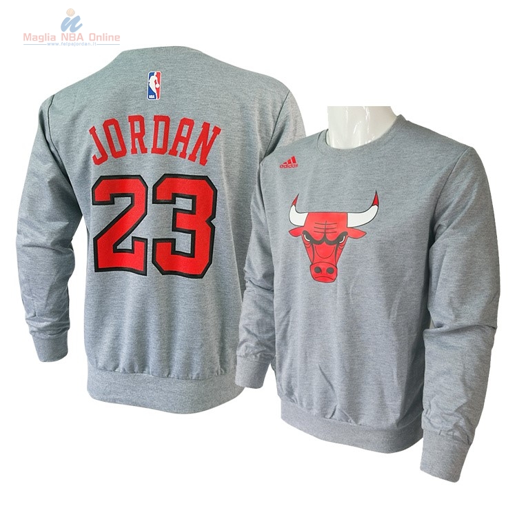 Acquista T-Shirt Chicago Bulls Maniche Lunghe #23 Michael Jordan Grigio