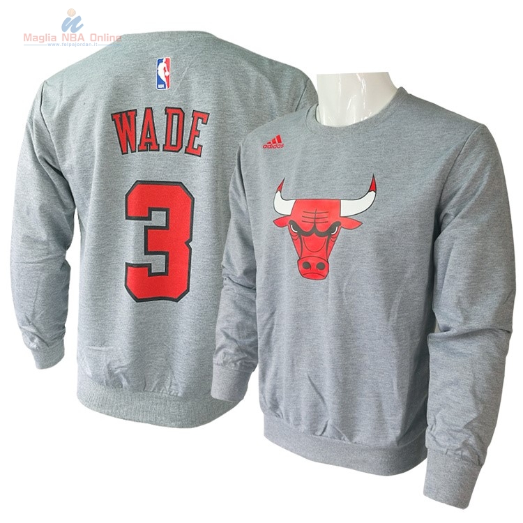 Acquista T-Shirt Chicago Bulls Maniche Lunghe #3 Dwyane Wade Grigio
