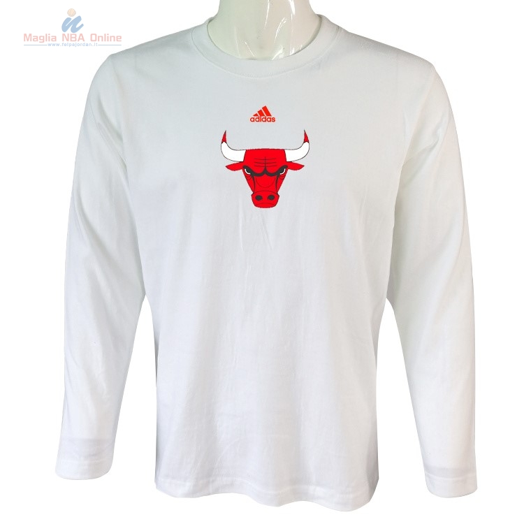 Acquista T-Shirt Chicago Bulls Maniche Lunghe Bianco