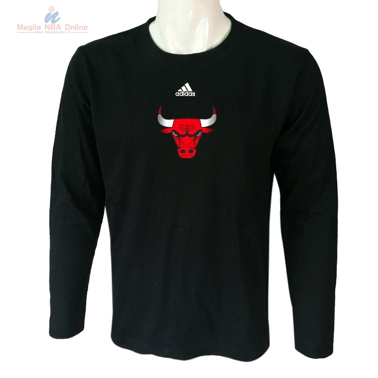 Acquista T-Shirt Chicago Bulls Maniche Lunghe Nero