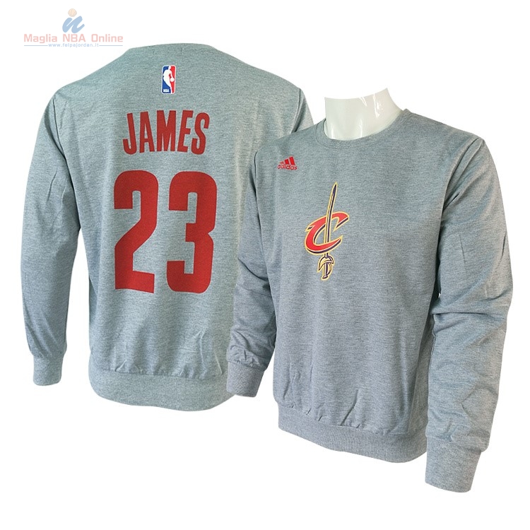 Acquista T-Shirt Cleveland Cavaliers Maniche Lunghe #23 LeBron James Grigio