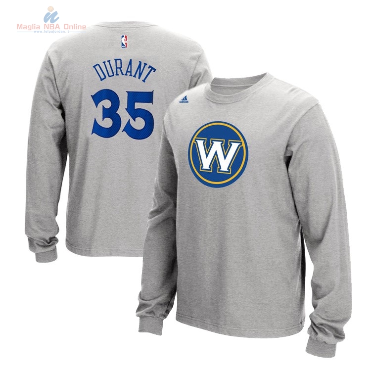 Acquista T-Shirt Golden State Warriors Maniche Lunghe #35 Kevin Durant Blu