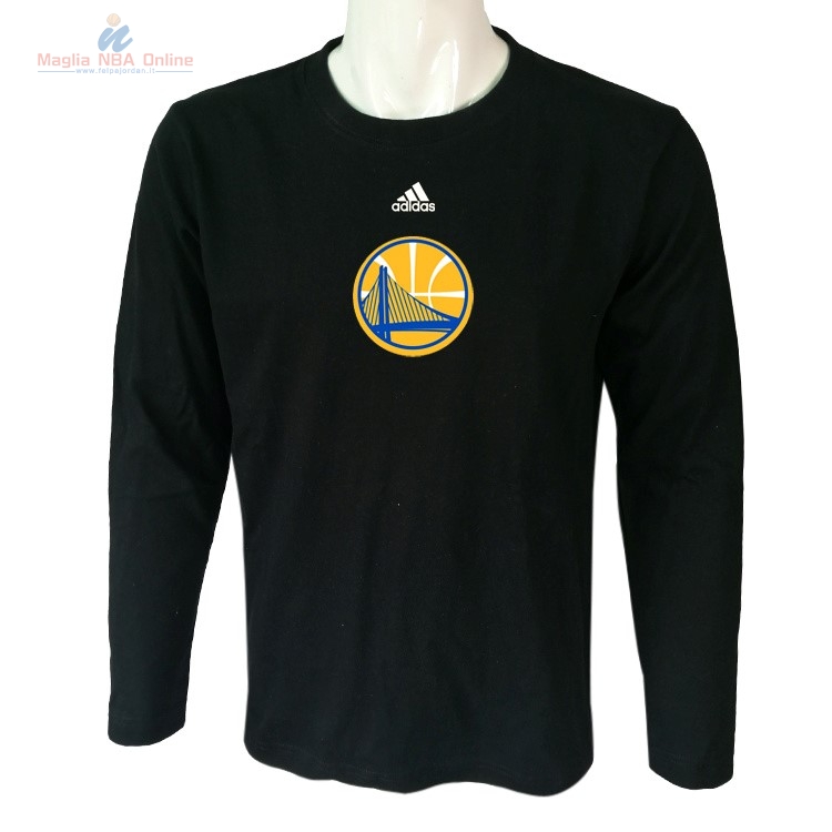 Acquista T-Shirt Golden State Warriors Maniche Lunghe Nero 2017