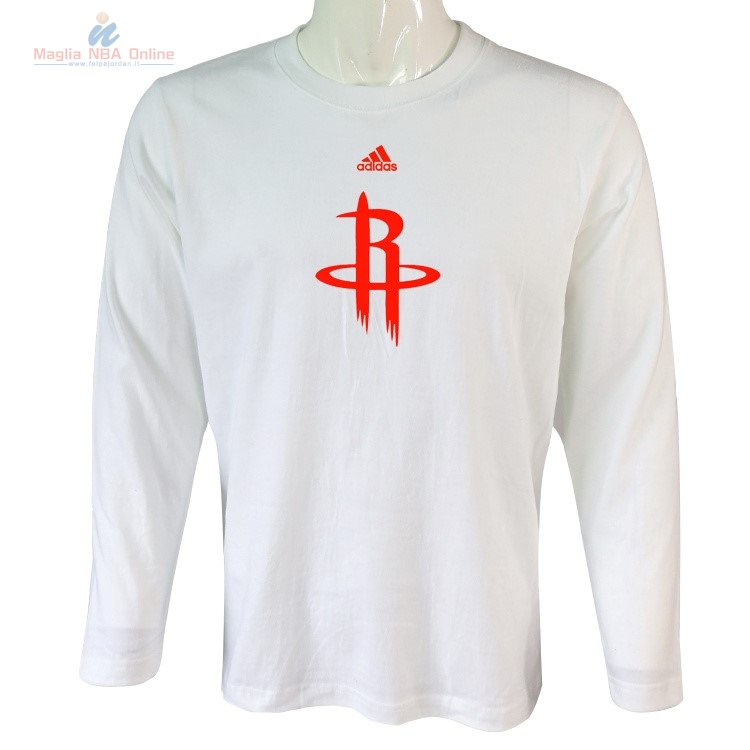 Acquista T-Shirt Houston Rockets Maniche Lunghe Bianco