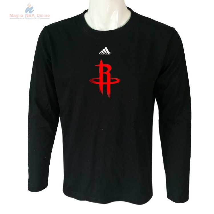 Acquista T-Shirt Houston Rockets Maniche Lunghe Nero 2017