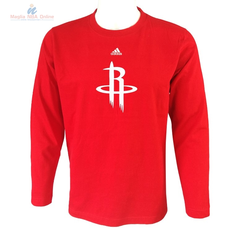 Acquista T-Shirt Houston Rockets Maniche Lunghe Rosso