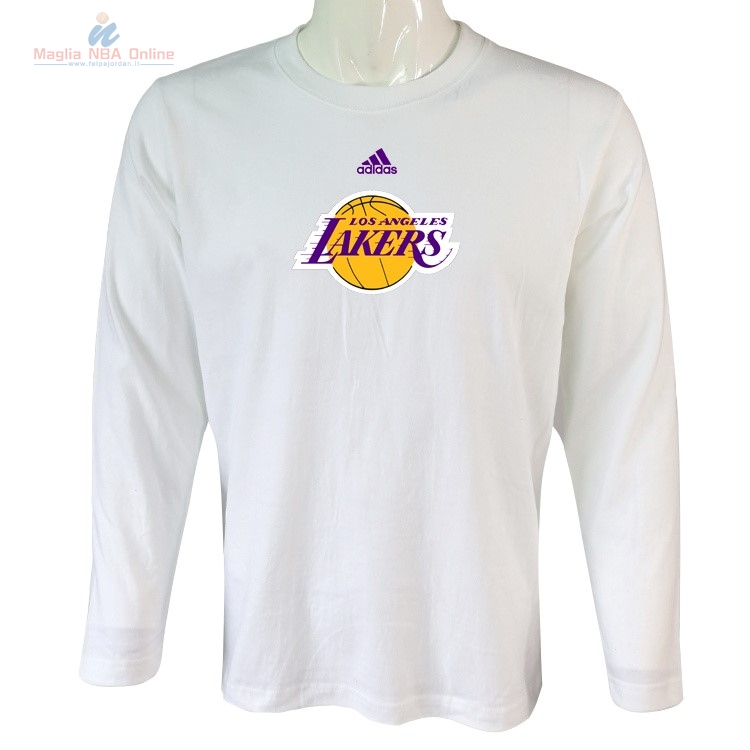 Acquista T-Shirt Los Angeles Lakers Maniche Lunghe Bianco 2018
