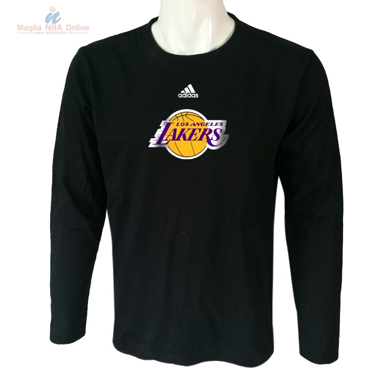 Acquista T-Shirt Los Angeles Lakers Maniche Lunghe Nero 2018