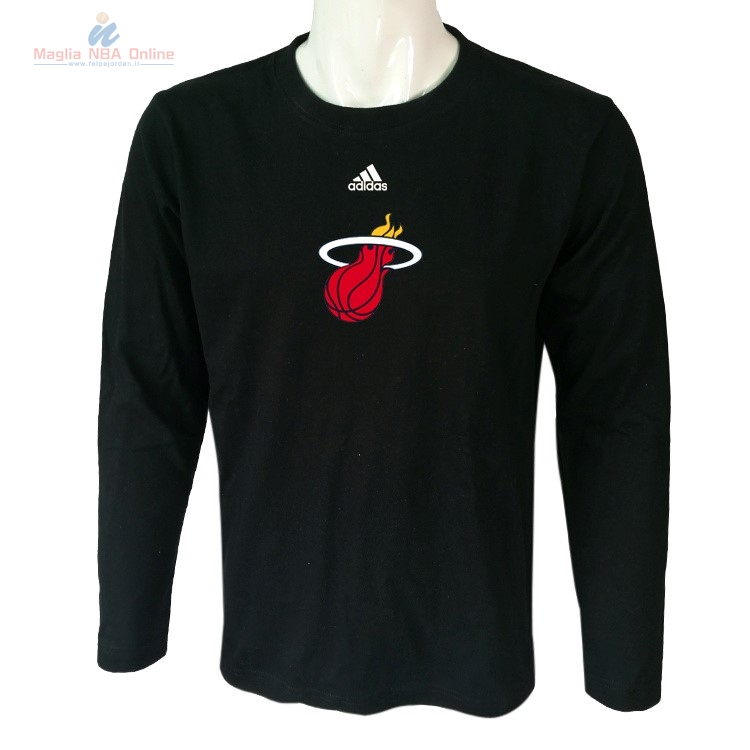 Acquista T-Shirt Miami Heat Maniche Lunghe Nero Rosso