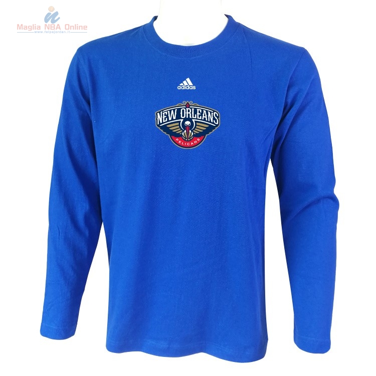 Acquista T-Shirt New Orleans Pelicans Maniche Lunghe Blu