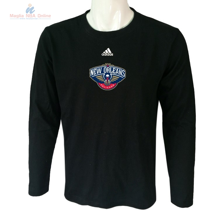 Acquista T-Shirt New Orleans Pelicans Maniche Lunghe Nero